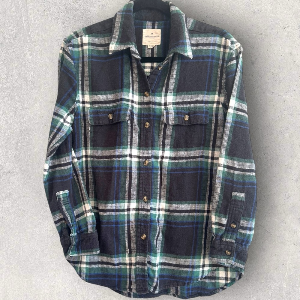Oversized‎ Grunge Plaid Flannel Shirt - Blue/Green/Black